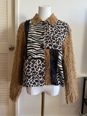 Vintage Lifestyle animal print patchwork button up jacket